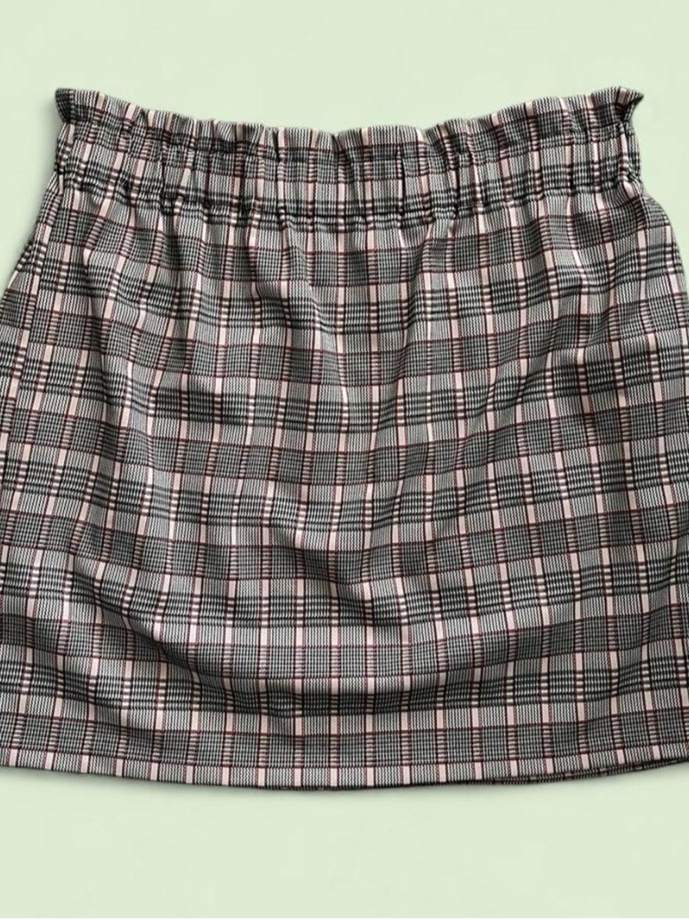 H&M Pink and Black Plaid Elastic Waist Mini Skirt